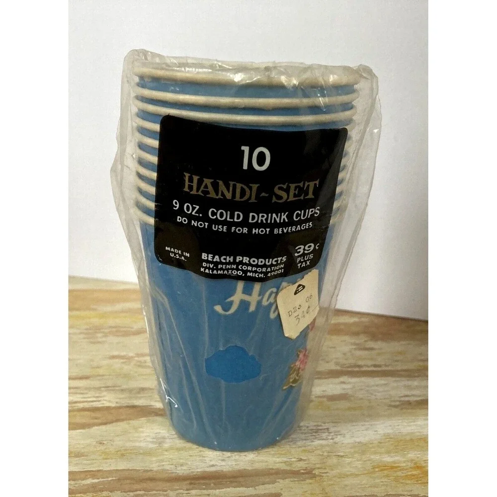 Vintage party cold drink cups Beach Products Handi-Set Happy Birthday NOS NIP